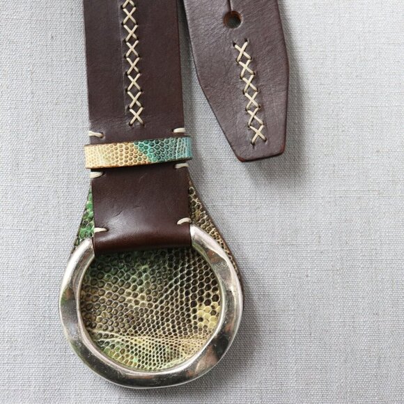 Post & Co Lizard Leather Belt Brown 100cm (Fits 34") O-Ring Italy Exotic - Picture 6 of 15